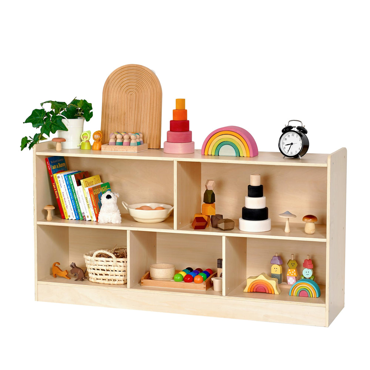 Leeshyah Wooden Toy Shelf for Kids, Montessori Book & Toy Organizer with Open Shelving, 5-Section Customizable Layout for Kids’ Room, Playroom & Classroom