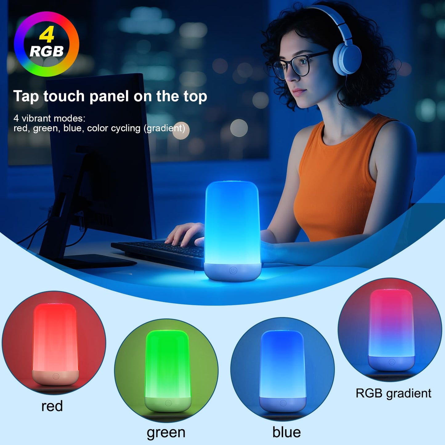 FRIDEKO HOME RGB Touch Bedside Lamp for Nightstand, 3 Color Temperatures Rechargeable Battery Night Light, Dimmable Mood Lighting for Bedroom Living Room Nursery, Breastfeeding, Kids, Adult