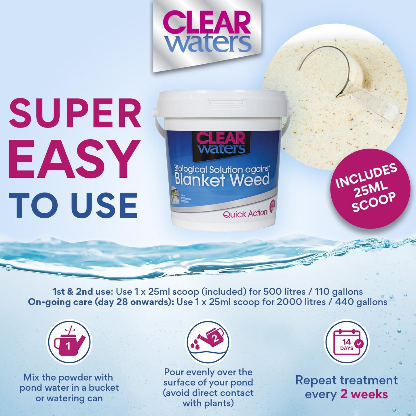 ClearWaters Blanket Weed Treatment for Ponds – 1L Bucket to Treat 10,000 / Maintain 80,000L – Quick Action Pond Weed Treament for Blanket Weed – Pond Cleaner Safe for Fish and Wildlife