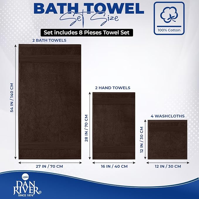 DAN RIVER 8 PC Luxury Bath Towels