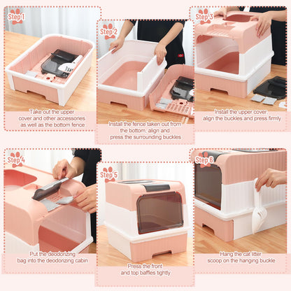 Tioncy 7 Pcs Small Cat Kitten Starter Kit Cat Litter Box with Shovel Paw Litter Mat Double Automatic Bowls Toy Teaser Stick Kitten Collar Essentials Kits for 1-3 Lbs Beginner(Pink)