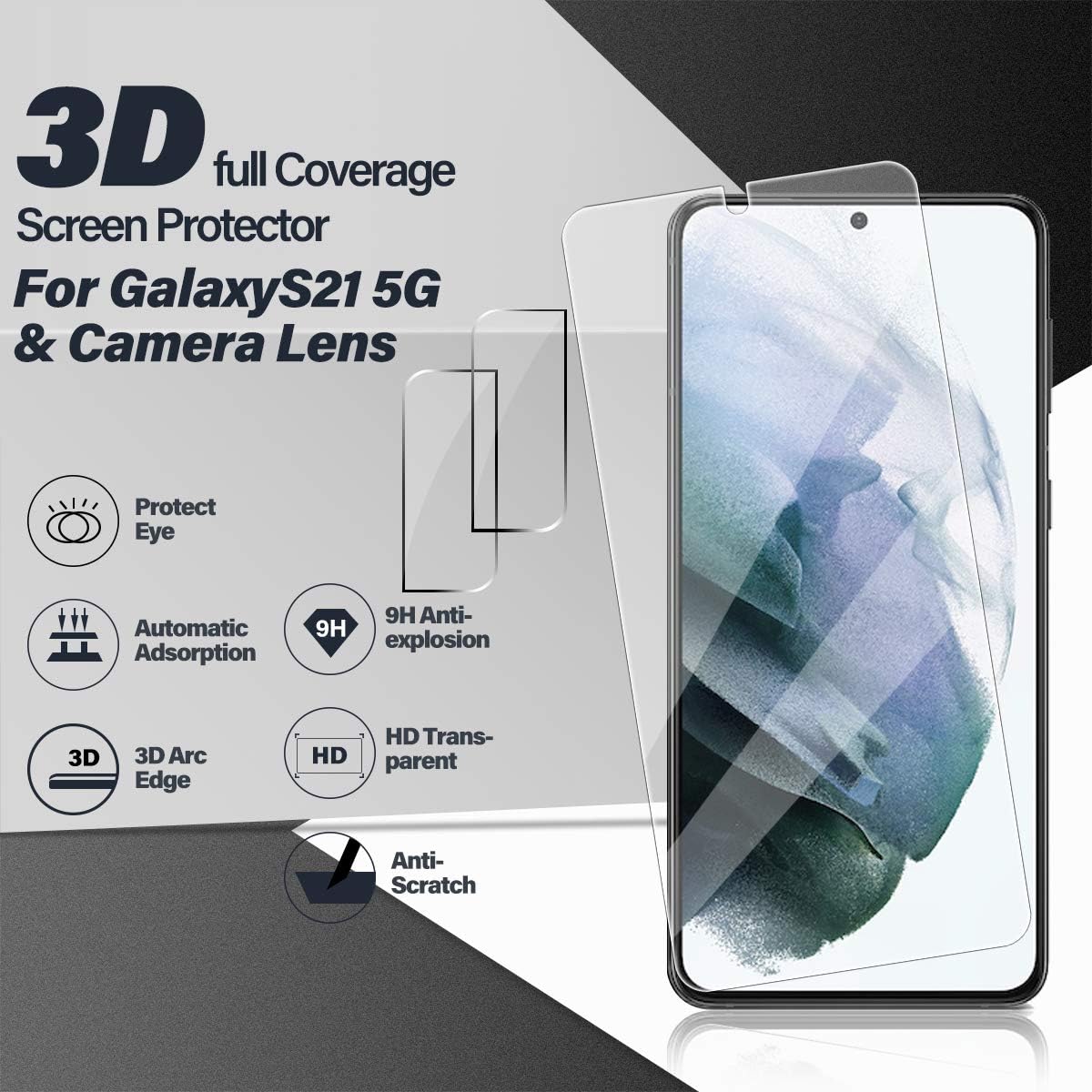 Galaxy S21 Tempered Glass Screen Protector + Camera Lens Protector [ 2 + 2 Pack ][Case Friendly] [Anti-Scratch] [Ultrasonic Fingerprint Unlock] Clear HD Glass Protective Film for Samsung Galaxy S21