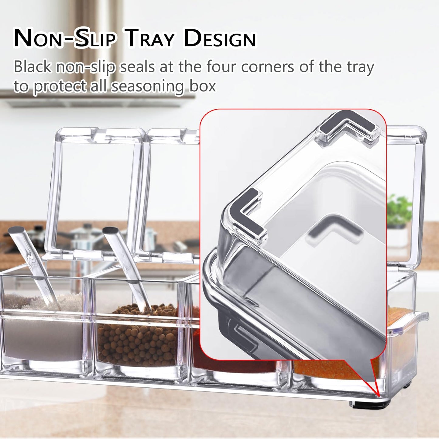 Clear Seasoning Box,V-Resourcing 4 Pieces Clear Seasoning Storage Container for Spice Salt Sugar Cruet,Condiment Jars with Spoons…