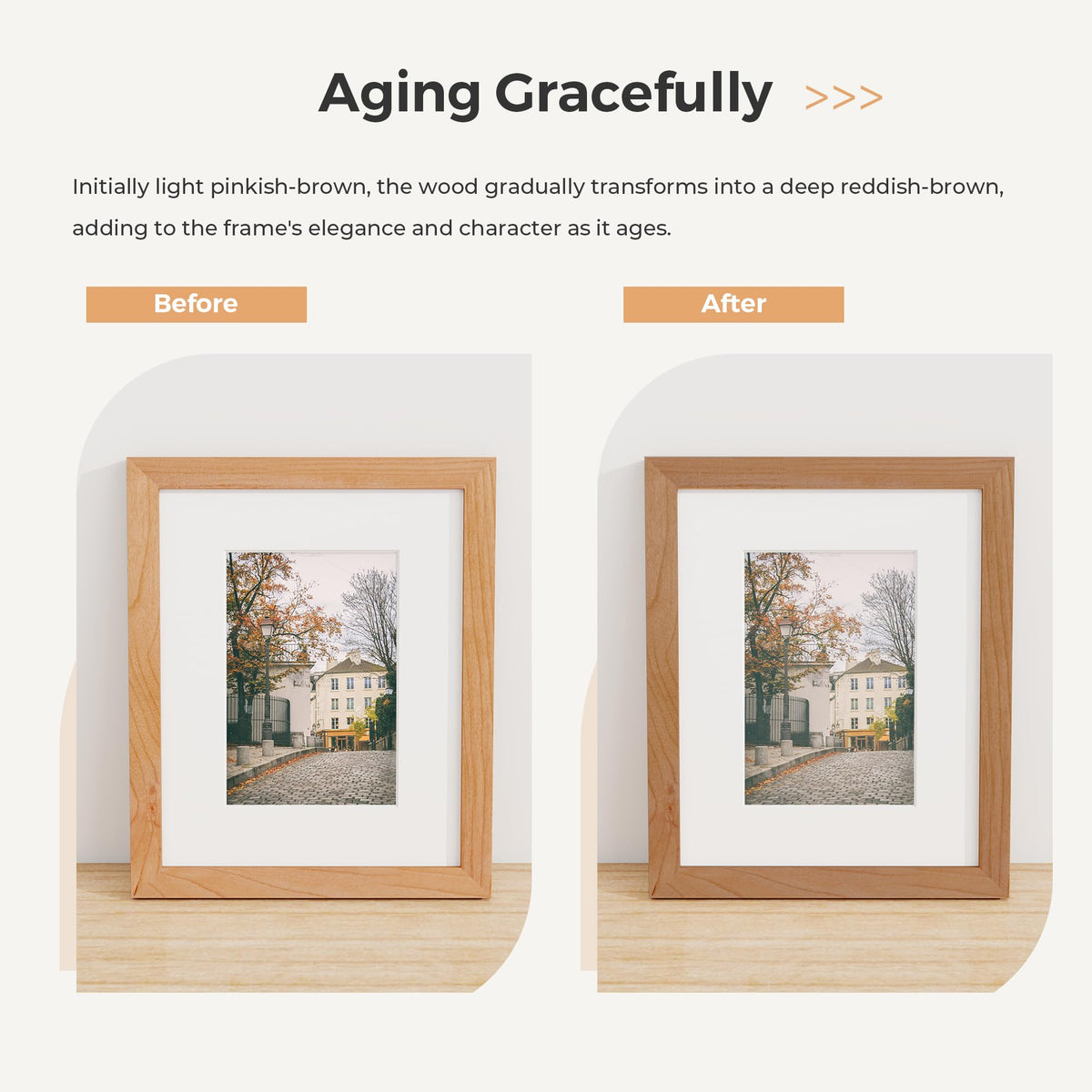 8x10 Picture Frame, Solid Wood Cherry Wood Photo Frame 8 x 10 with Tempered Real Glass, 8x10 Frame Matted to 5x7, Rustic Wooden Frame 8 by 10 for Wall & Tabletop Display (Natural Cherry Color, 3 Pack)