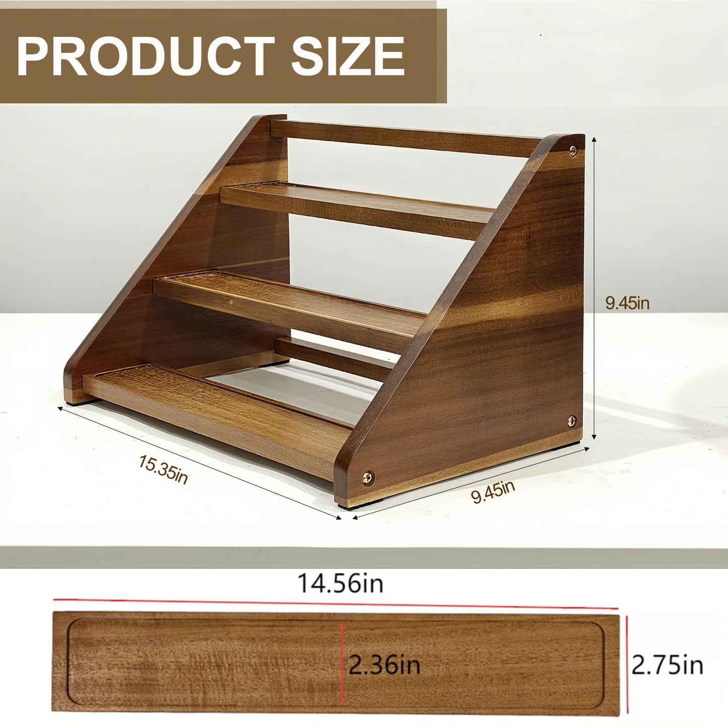 Arflo Acacia Wooden Spice Rack for Countertop - 3 Tiered Spice Rack Organizer for Cabinet - Kitchen Spices Organizers Holds 21 Jars - Spices Shelf for Kitchen Storage Pantry Seasoning Organizer