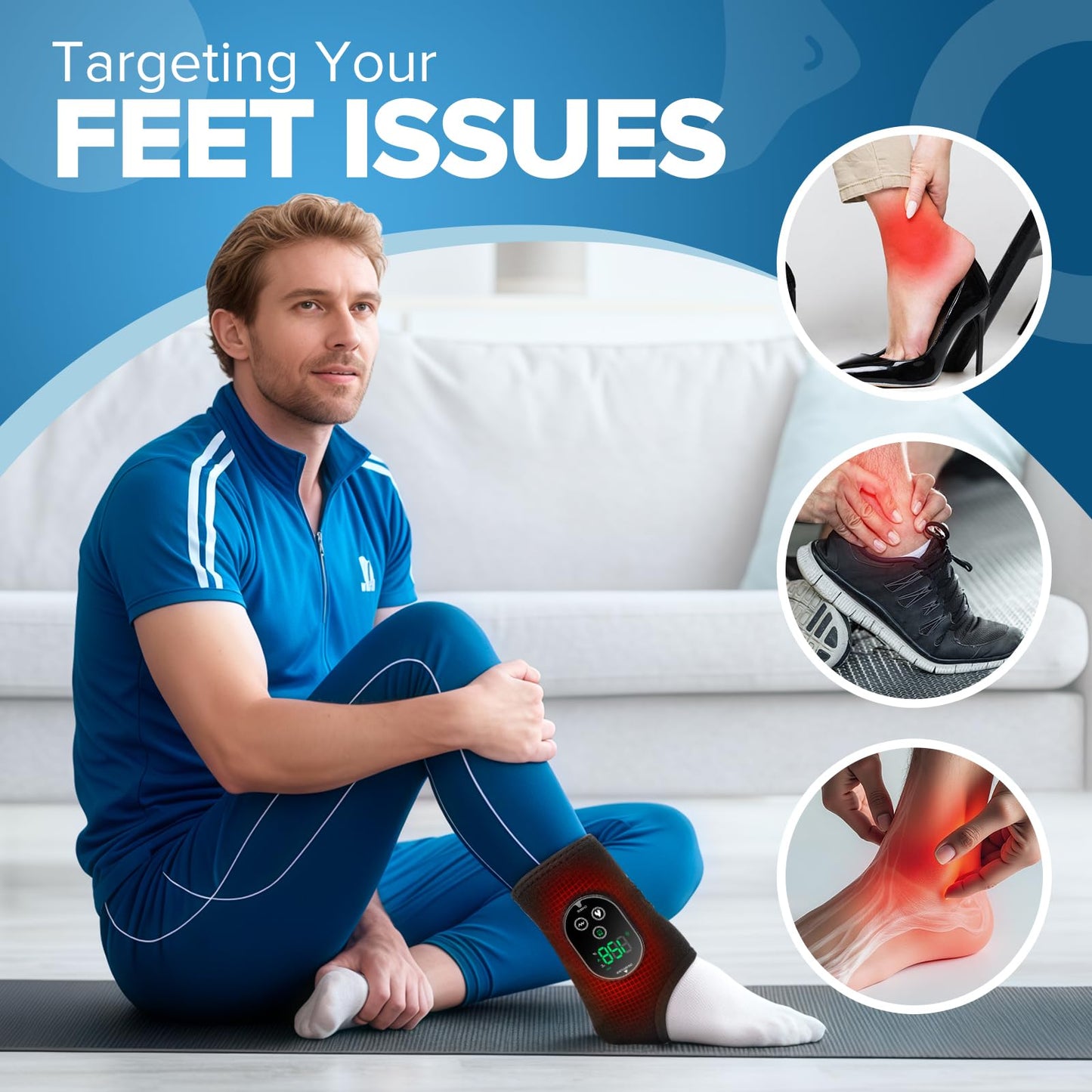 Cordless Foot and Ankle Massager for Pain Relief, FSA Eligible HSA,Rechargeable Foot Massager for Neuropathy Ankle Heating Pad Wrap with Massage for Circulation, 6Heat &3Vibration Levels&Timer (Black)