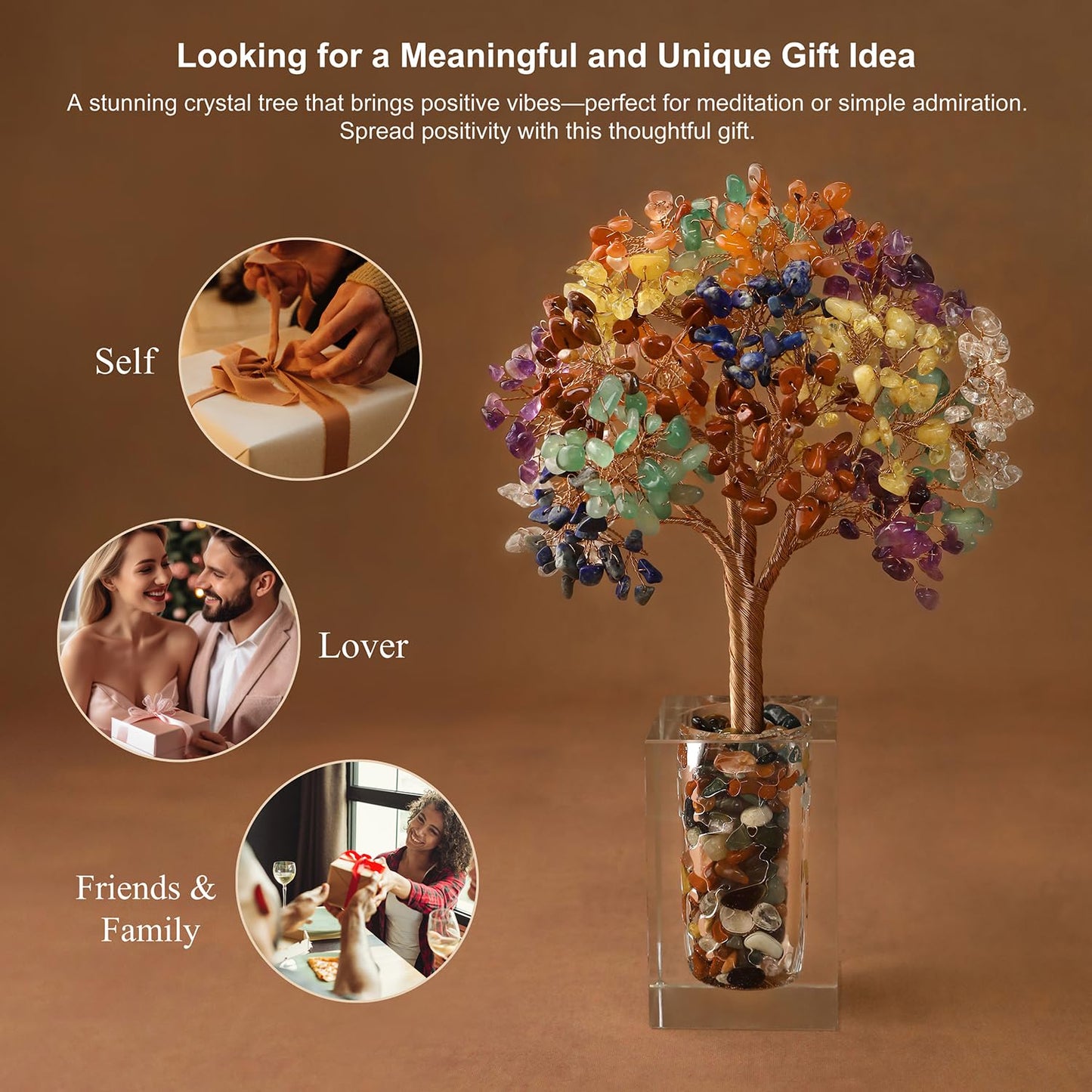 Magic and Miracles 7 Chakra Tree of Life Healing Crystal Bonsai Fengshui Tree, Office Desk Decor Home Living Room Decorations, Christmas Birthday Housewarming Meditation Yoga Gifts for Women Mom