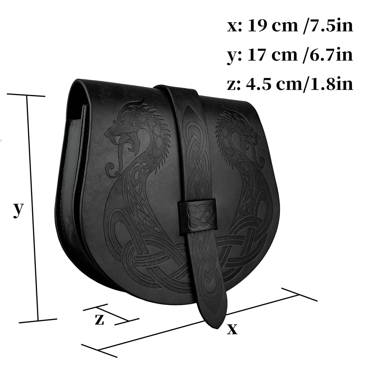 HiiFeuer Viking Embossed Langskip Belt Pouch, Medieval Faux Leather Flap Saddle Side Bag Purses, Retro Portable Belt Bag (Black A)
