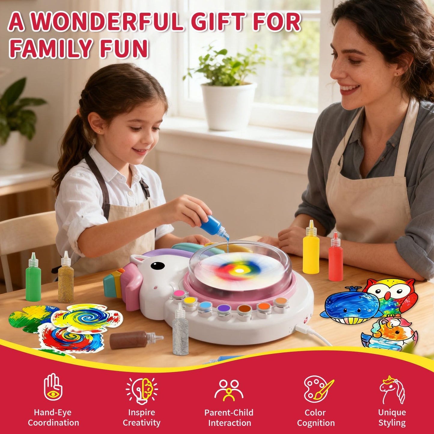 Oeasic Unicorn Spin Art Machine for Kids, Dual Rotation Painting Spinner Arts and Crafts with 60 Design Cards, Art Supplies for Kid Set, Birthday & Christmas Gift for Girls Ages 4 5 6 7 8 9 10 11 12