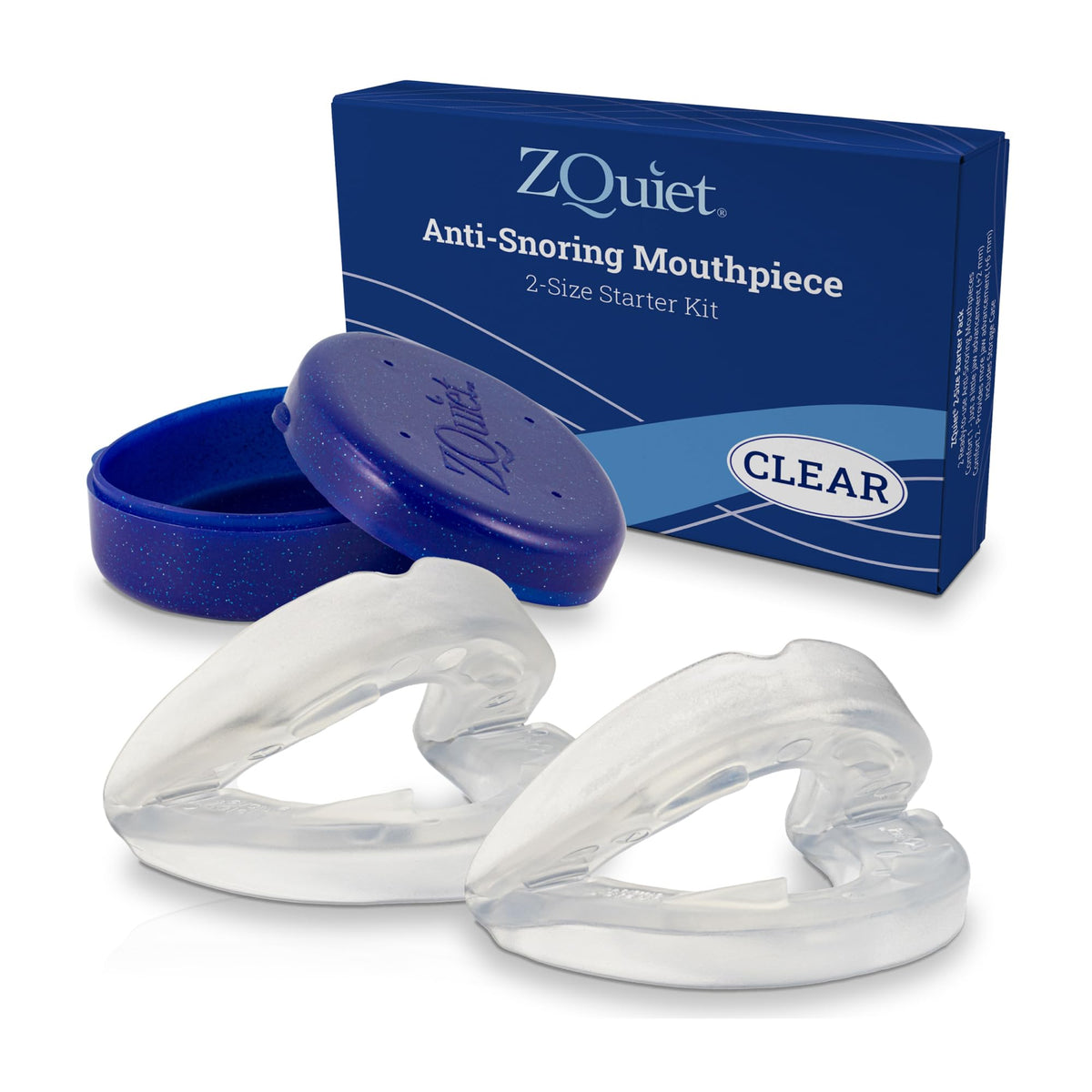 ZQuiet, Anti-Snoring Mouthpiece, Starter Pack with 2 Sizes, Living Hinge & Open Front Design for Comfort & Easy Breathing, Clear