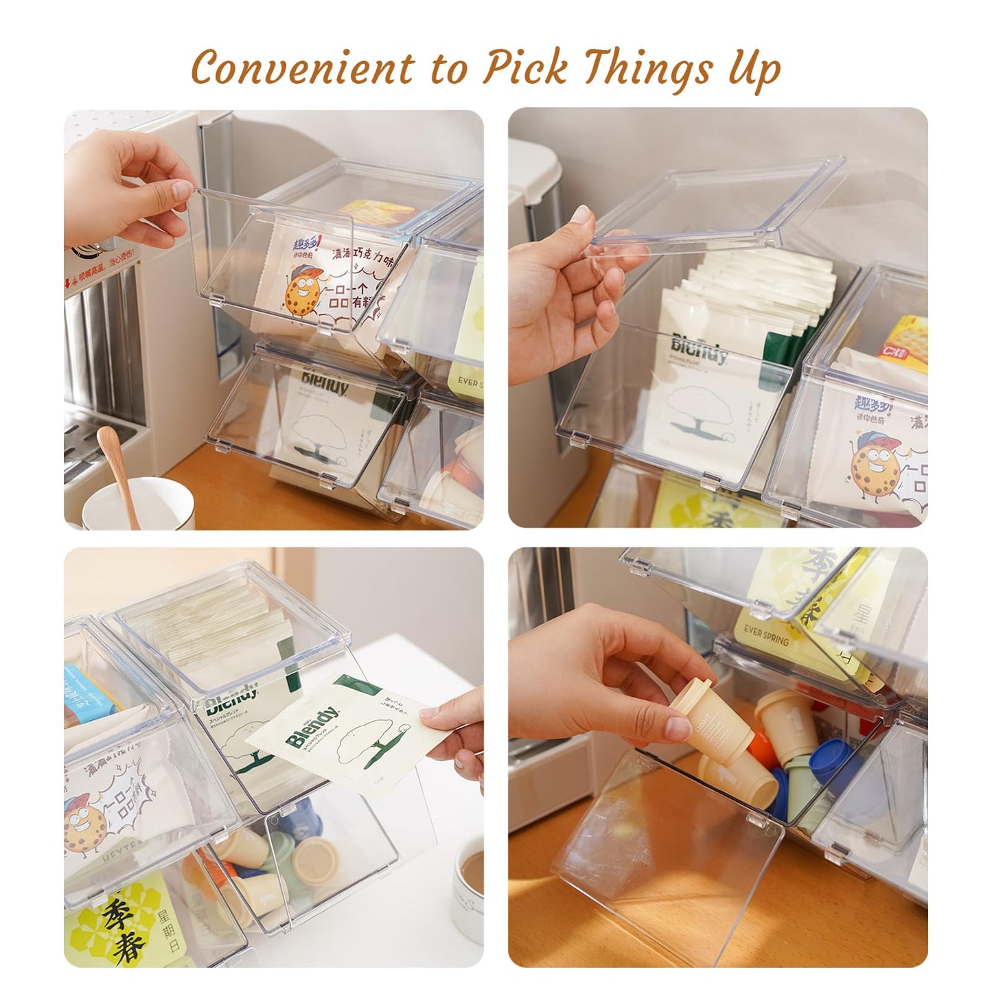 LLGWGL Stackable Tea-Bag Holder Organizer - Box Storage Organizer, Clear Coffee and Tea Organizer for Counter Tops, Kitchen Cabinets, Pantry, 2 Pack