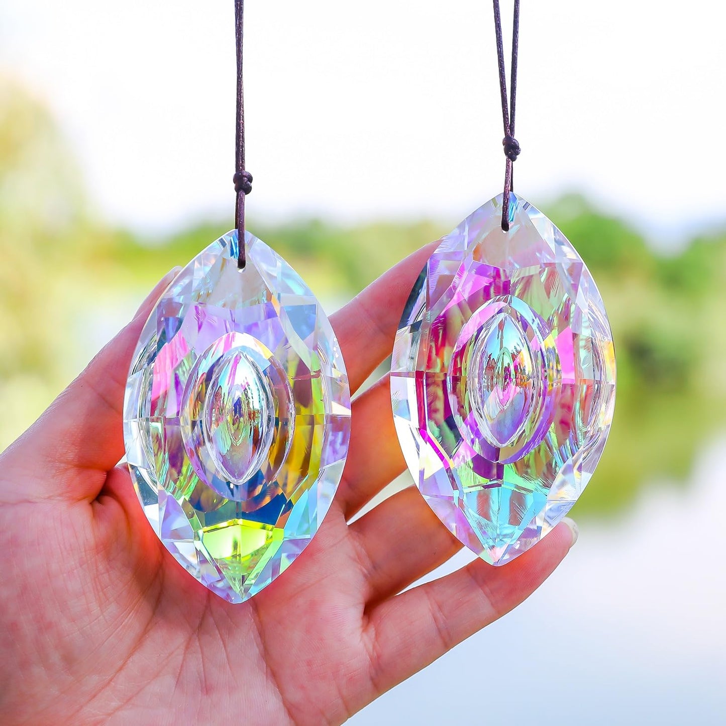 5Pcs 3-inch Crystal Sun Catcher Prisms for Windows Garden Patio,AB Colored Hanging Suncatchers with Glass Prism Rainbow Maker Ideal