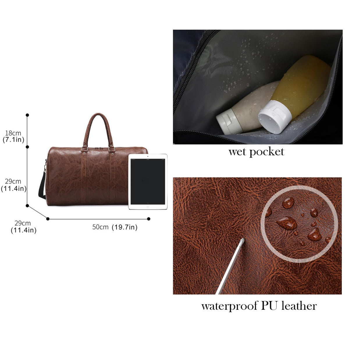 PU Leather Duffle Bag for Travel Duffel Bag, Gym Bag Overnight Bags Weekender Bag for Men (deep brown)
