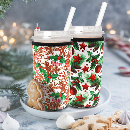 Reusable Iced Coffee Sleeve for Cold Drink Cups, Neoprene Insulator Cup Cover Holder Compatible with Starbucks Dunkin McDonalds Coffee - 3mm Thick (Large Size 30-32oz,Christmas tree style)