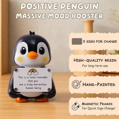 hollishowe Positive Penguin Figurine - 3.9" Tall Hand-Painted Resin Indoor Office Desk Decoration with Cute Motivational Sign, Funny Gift for Women Friends Bestie BFF Bestfriend Coworkers