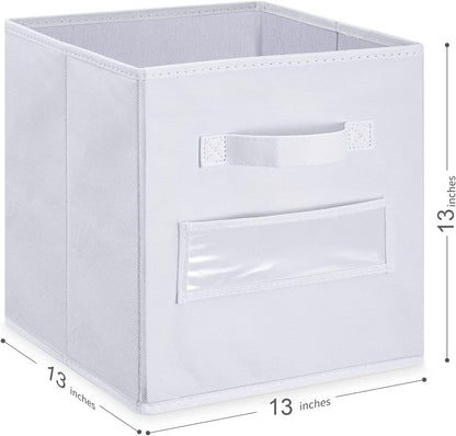 artsdi 13x13x13 storage cube bins (Set of 10) Fabric storage cubes with 10 Labels Window Cards & a Pen, storage cubes 13x13, Collapsible 13 inch cube storage bins, Cubby Organizer Boxes, White