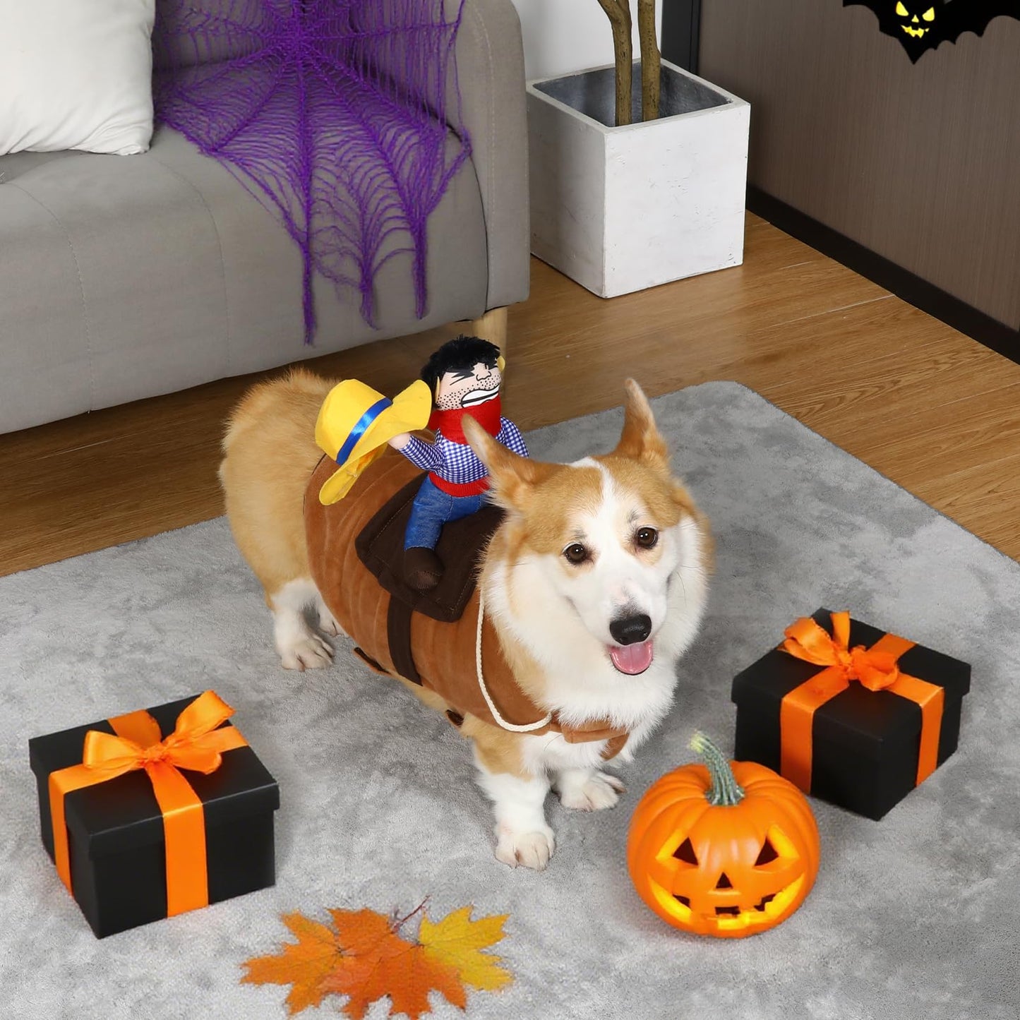 T2Y Cowboy Rider Dog Costume - Halloween Dog Costumes for Medium Dogs, Dogs Clothes Knight Style with Doll and Hat for Halloween Day, Suitable for Corgi, Pug, Frenchie, Dachshund【M】