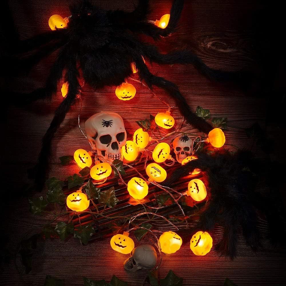 Runleo Halloween Decorations Pumpkin String Lights - 20 LED 10 FT 3D Cute Waterproof Orange Jack-O-Lantern Battery Operated Lights, 2 Modes Steady/Flickering Light for Indoor Outdoor Party Decor