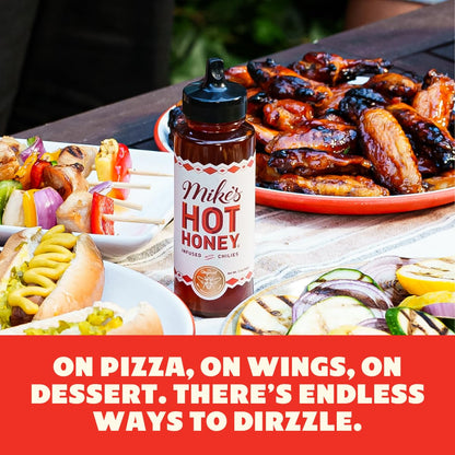 Mike's Hot Honey, America's #1 Brand of Hot Honey, Spicy Honey Infused with Chili Peppers, Certified Kosher, Gluten-Free, Paleo-Friendly, Sweet Heat, Perfect for Hot Sauce Lovers (10oz Bottle, 1 Pack)