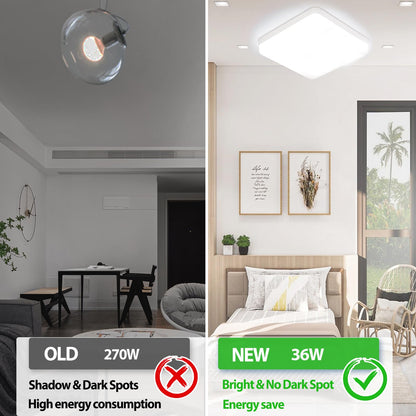 Eyesgood 2 Packs LED Bathroom Ceiling Lights 6500K 36W Square Flush Mount Office Ceiling Light Kitchen Modern White 3240LM IP44 Waterproof for Bedroom Living Room Ultra Thin