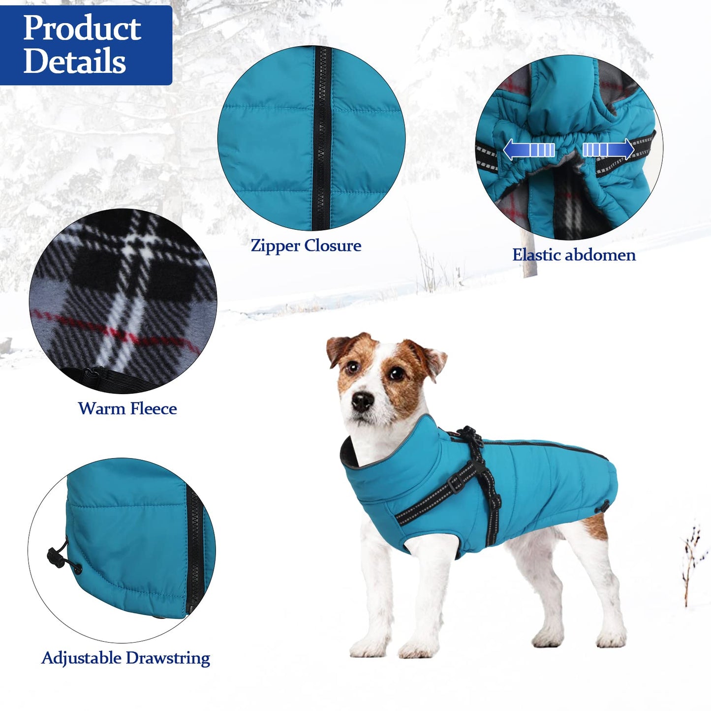 Warm Pet Dog Coats and Jackets,Waterproof Reflective Pet Dog Harness Vest Winter Puppy Clothes with Chest Strap, Outdoor Walking Adjustable Chest Strap-Blue-M