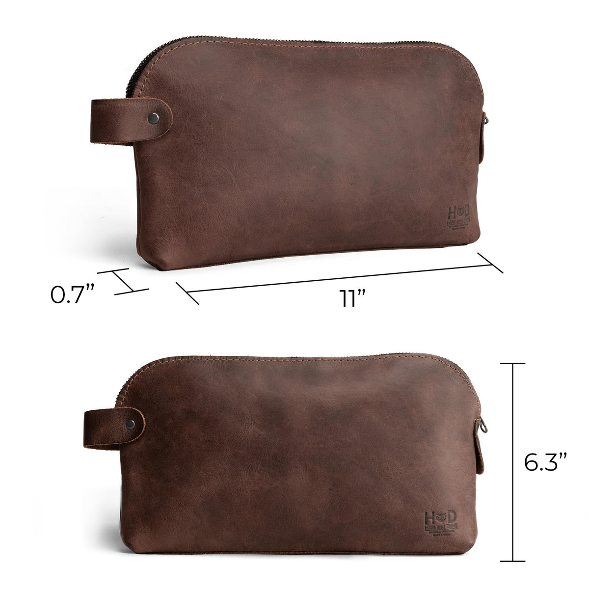 Hide & Drink, Large Rustic All Purpose Dopp Kit Utility Bag for Cords & Chargers, Travel Bag, Multi-Purpose Bag, Full Grain Leather, Handmade, Bourbon Brown