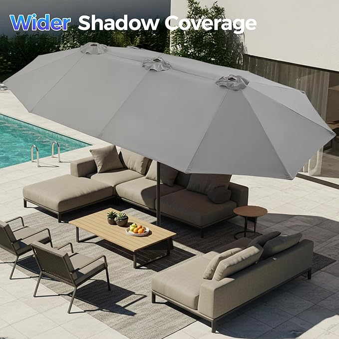 SUPERJARE 13FT Outdoor Umbrella for Patio, Double sided Pool Umbrellas with Fade Resistant Canopy, Large Table Umbrella for Deck, Market, Backyard - Gray