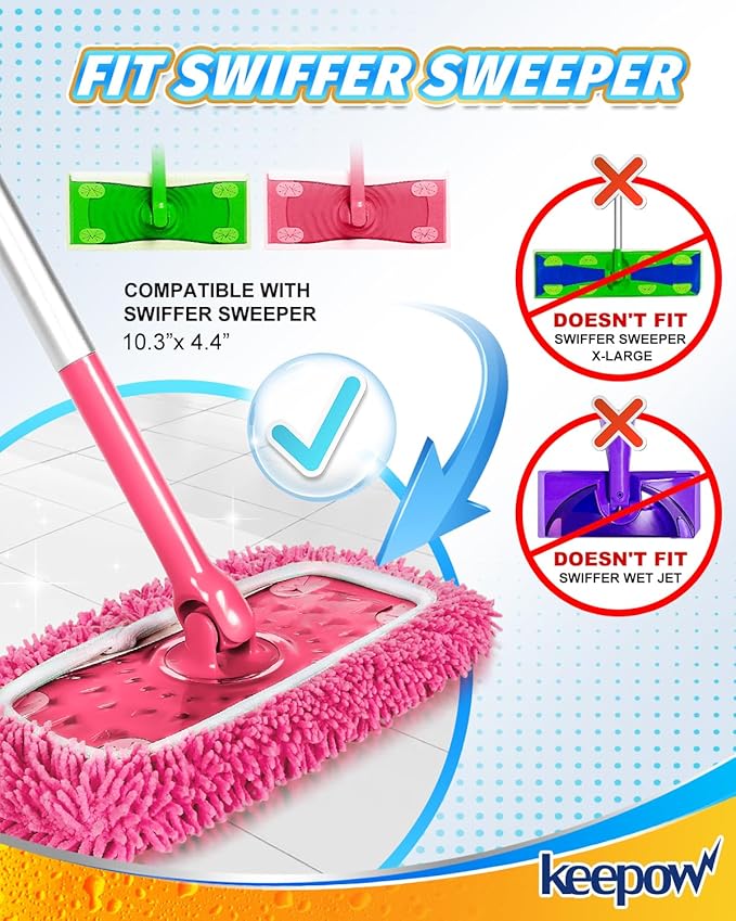 KEEPOW Pink Reusable Dry Sweeping Cloths Microfiber Wet Mop Pads Compatible