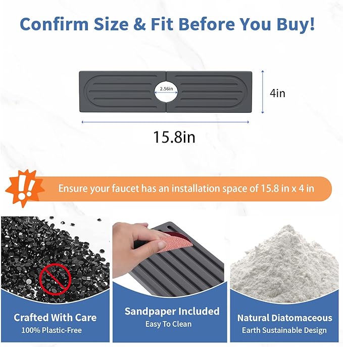 Fast Drying Kitchen Sink Splash Guard, Durable Stone Kitchen Faucet Mat