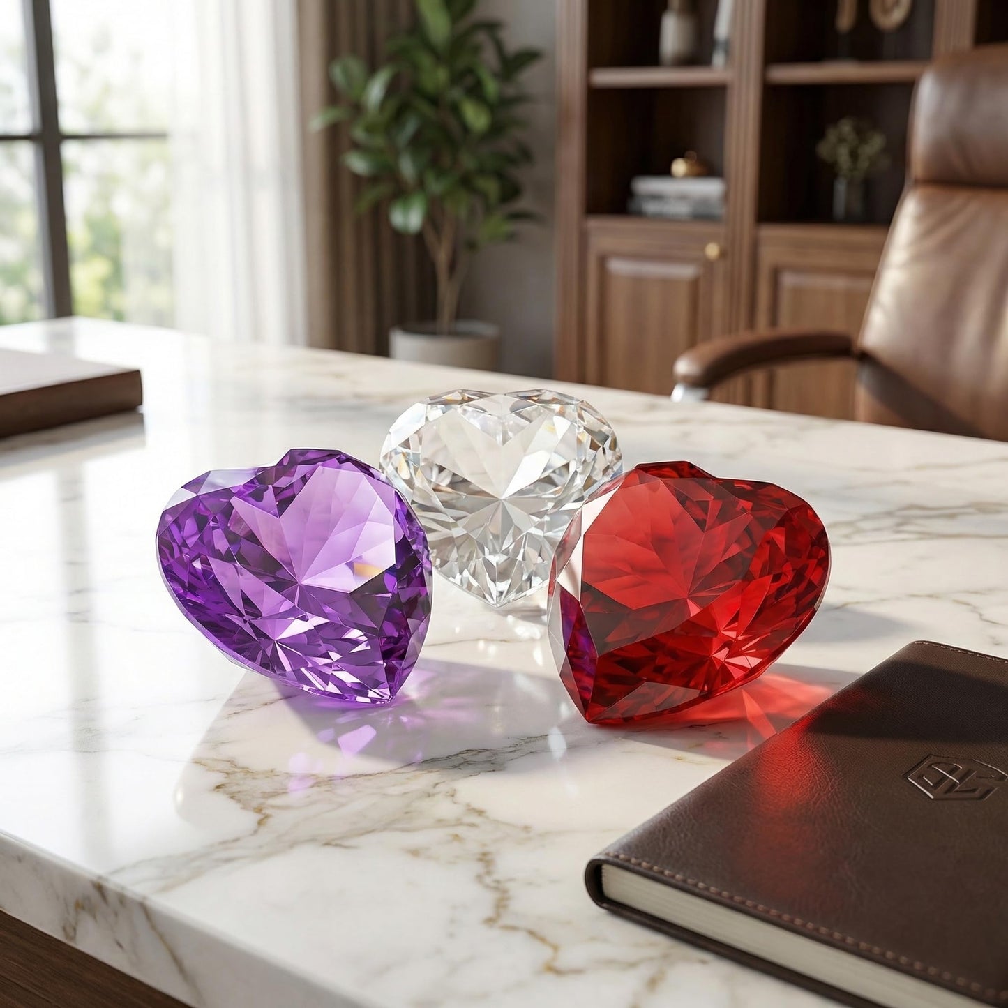 Jucoan 3 Pack Crystal Glass Diamond Paperweight, 80mm/3.15 Inch Glass Heart Paperweight for Wedding Bridal Shower Party Centerpieces Decor, Mother's Day Gift