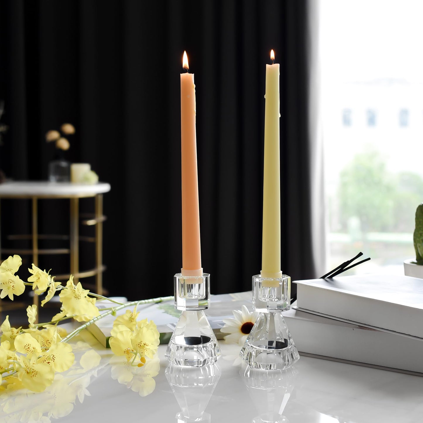 Crystal Candle Holder, Set of 2 Crystal Clear Candlestick Stand for Tealight Candle,Party, Wedding Candle Holder Decoration