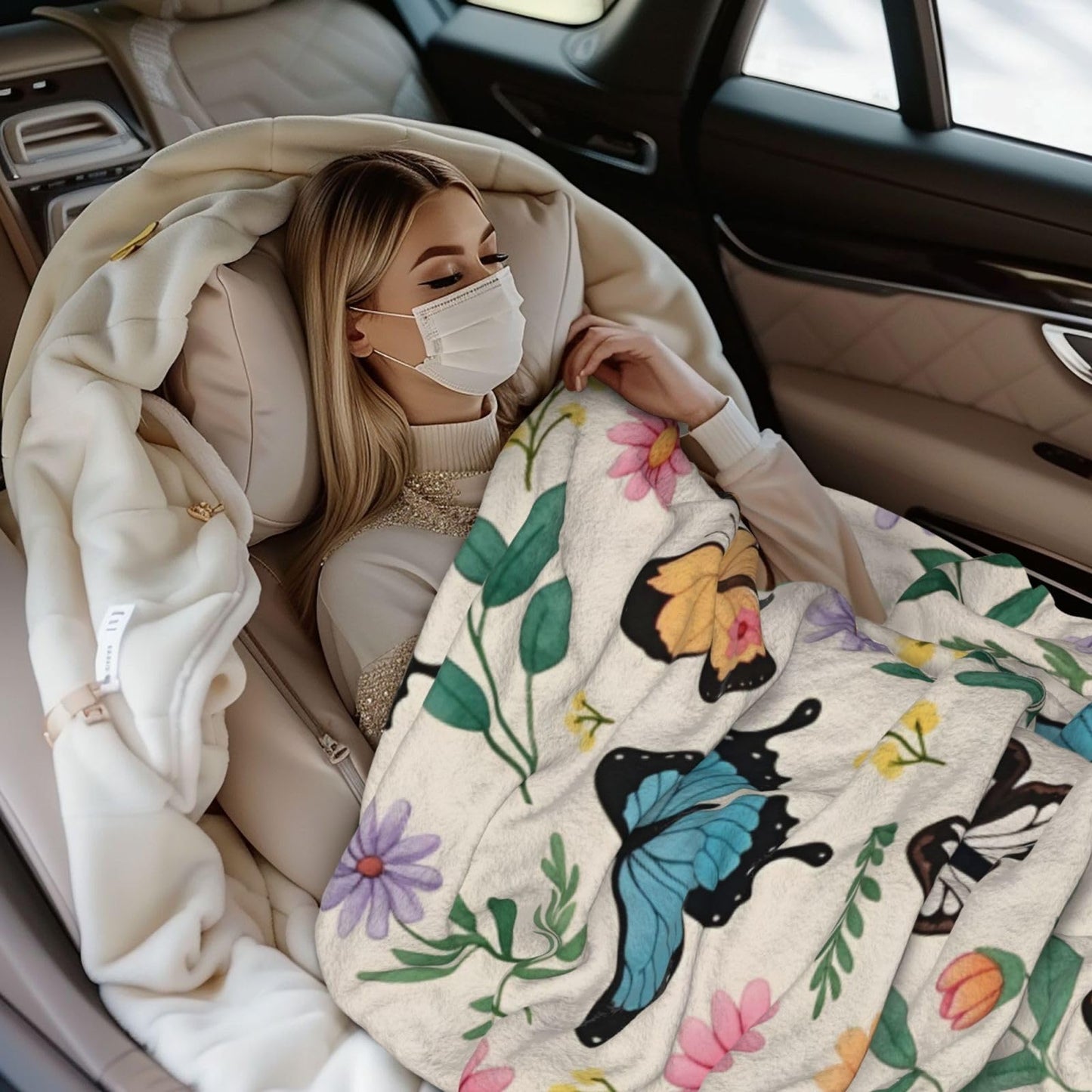 Perinsto Floral Butterfly Throw Blanket Ultra Soft Warm All Season Wild Flower Green Plant Decorative Fleece Blankets for Bed Chair Car Sofa Couch Bedroom 50"X40"