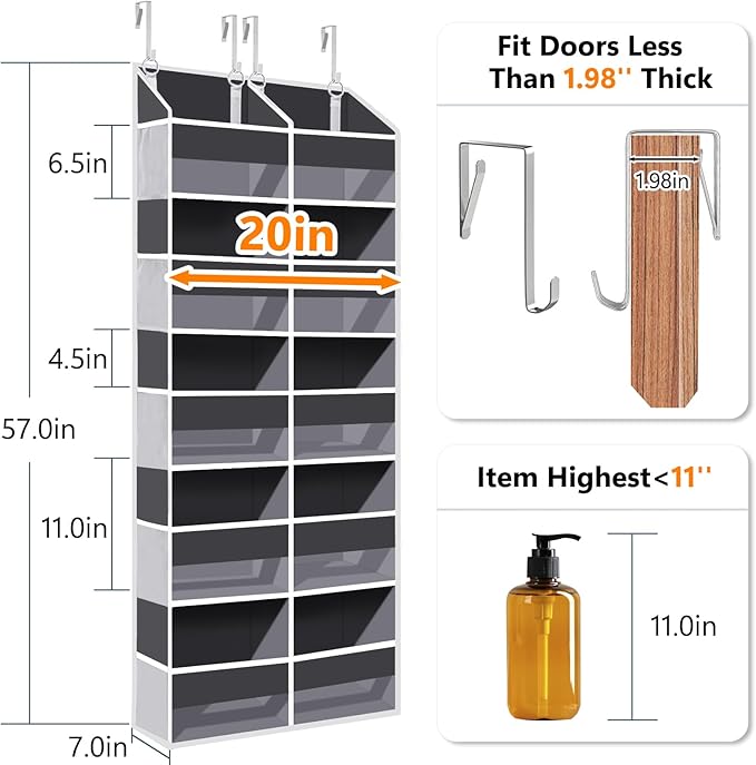Heavy Duty Over The Door Organizer 5 Tiers, Extra Large Behind Door Storage of