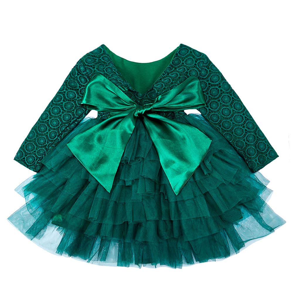 Cilucu Baby Girls Dress Toddler Kids Party Dress Tutu Pageant Lace Dresses Gown for Flower Girl Baby Birthday Long Sleeve Christmas Halloween Dress Mermaid Green 6 Months-12 Months