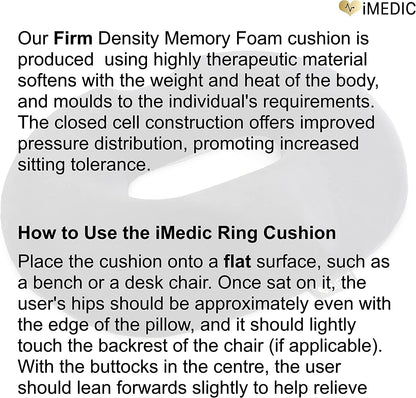 iMedic Memory Foam Donut Cushion (1 Pack) – Ergonomic Seat Cushion for Haemorrhoids, Coccyx & Postnatal Pain – Office Chair Cushion for Tailbone Relief – Orthopedic Support for Sitting Comfort