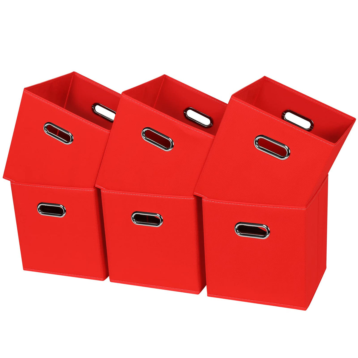 Yunkeeper Black Fabric Cubby Storage Bins,13x13x13 Inches ,Cube Organizer Bin Foldable Storage Boxes with Dual Handles Fabric Organizer Box and collapsible Storage basket,Set of 6 ,Red