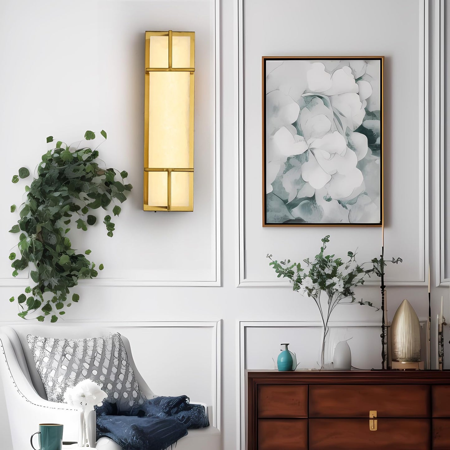 Fanyank 15.7inch Alabaster Wall Sconces Set of Two, 3 CCT Dimmable Square Natural Marble Lampshade Wall Sconce, Modern Hardwired LED Alabaster Indoor Wall Lamps Dining Room Stairs Bedroom Gold