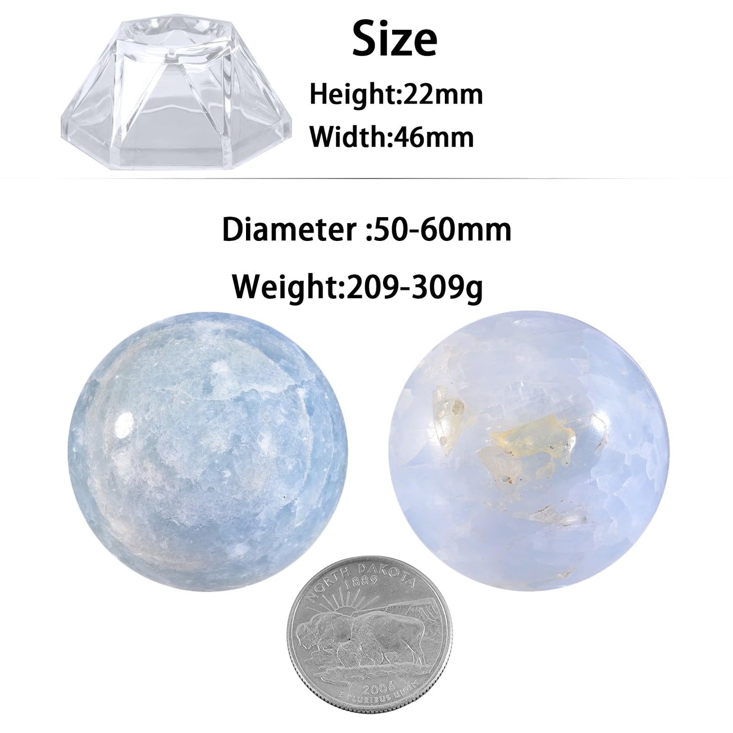 Sportmusies Natural Blue Celestite Stone Sphere with Acrylic Stand, Polished Crystal Ball Decoration for Home & Office