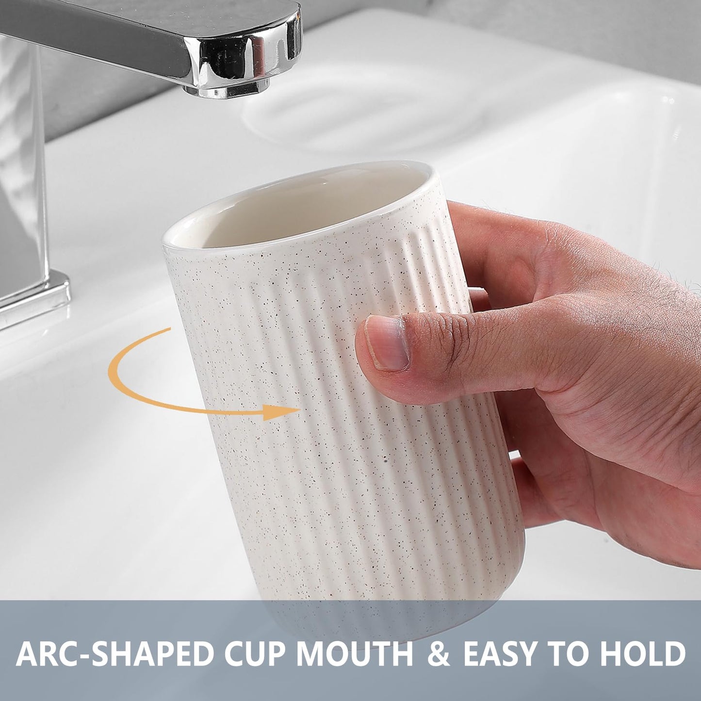 BSDISP Toothbrush Holders - 2 Cup Ceramic Toothbrush Toothpaste Holders Set, Beige Bathroom Tumbler Cups Reusable Toothbrush Mouthwash Cup, Bathroom Counter Organizer