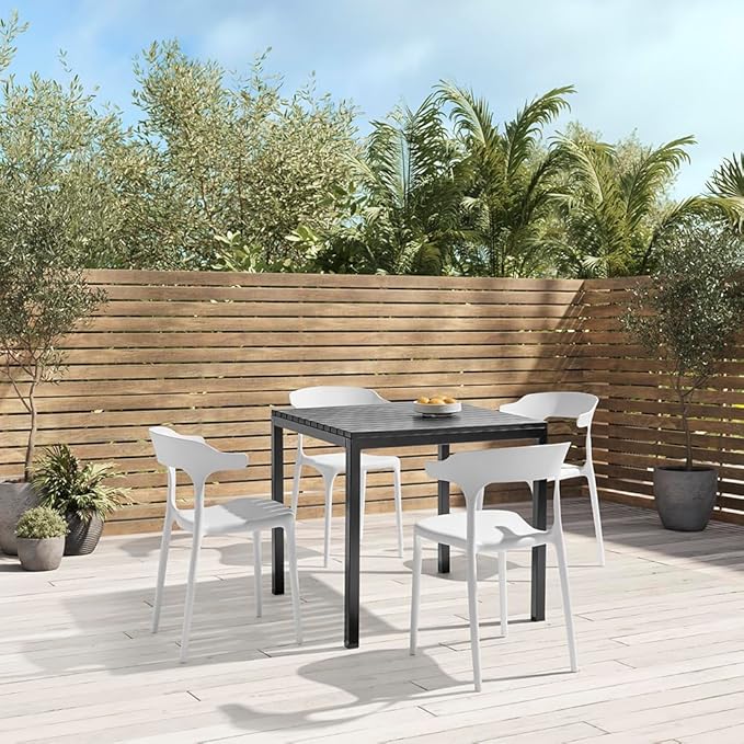 Modern Stackable Dining Chair Set, No Assembly, Plastic Chair, Patio Chair, Suitable for Indoor and Outdoor Cafes and Restaurants, Set of 4 (Cloud White)