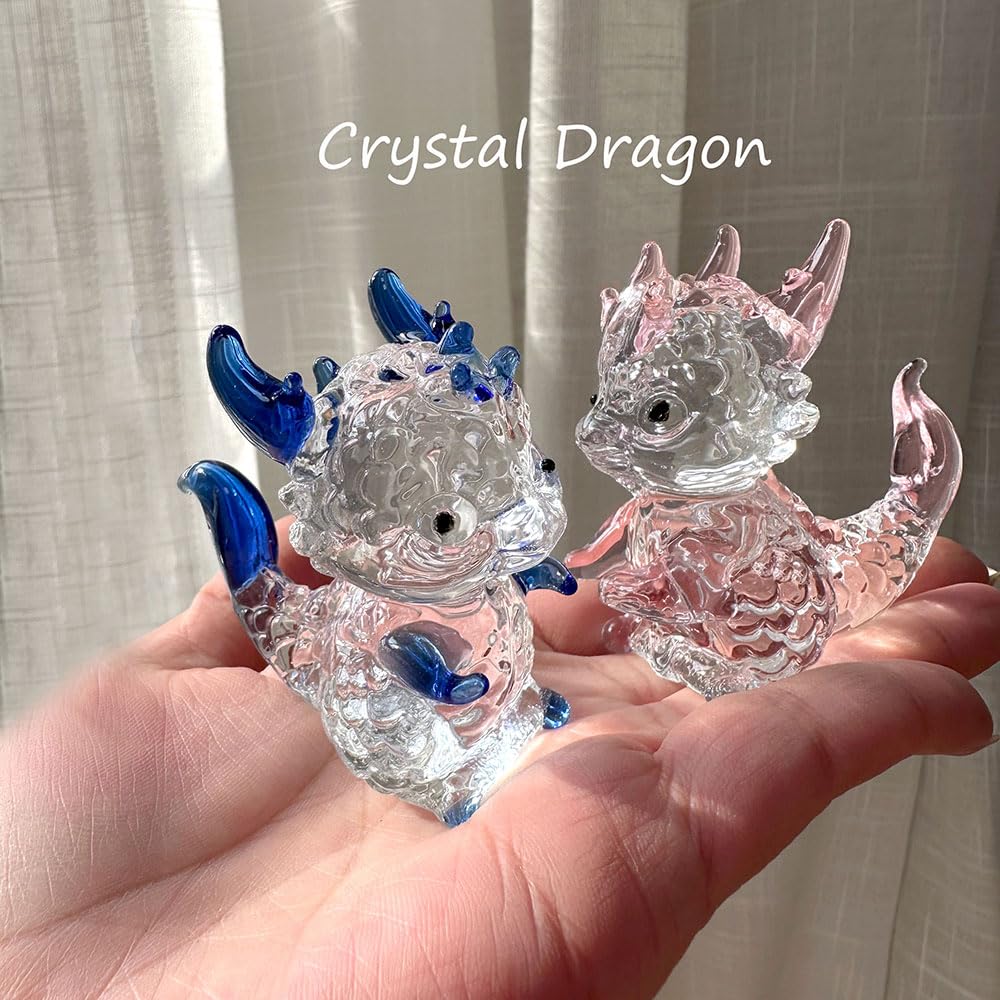 JinshiY Crystal Dragon Figurine Collectibles Glass Animal Paperweight Dragon Decor Statue Office Table Desk Decorations Christmas Collectible Figurines Mini Crystal Gifts Glass Animals (Pink)