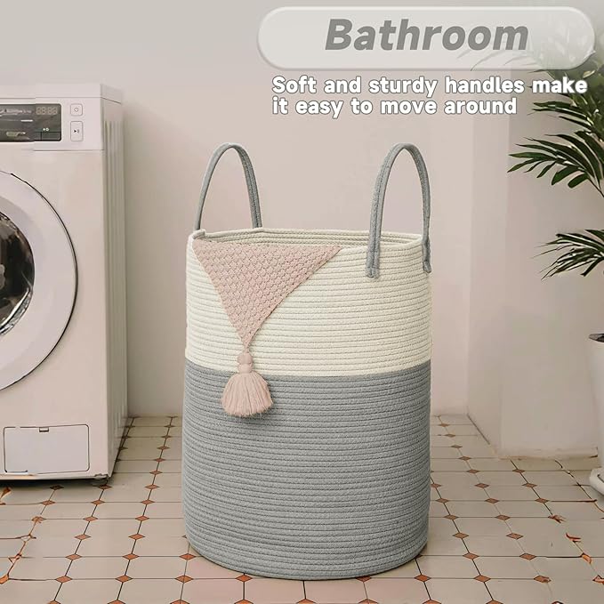 Large Woven Laundry Basket Hamper, 100L Cotton Rope Storage Bin