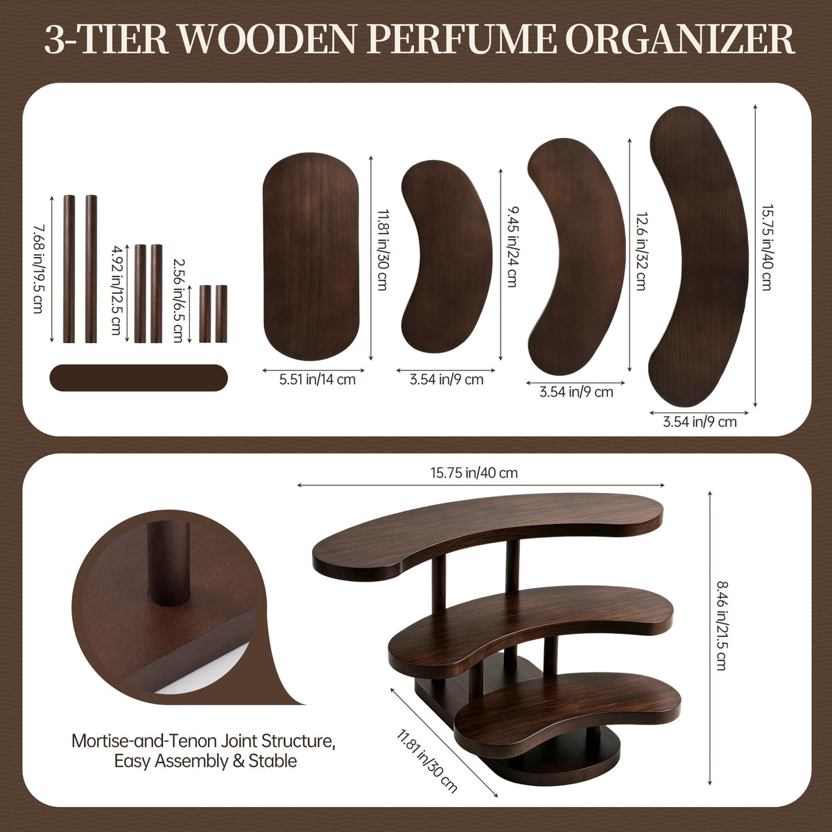 TURSTIN Wooden Perfume Organizer 3 Tier Cologne Organizer for Men Tiered Risers Display Stands Cupcake Stand Holder Wood Tabletop Displays Rack Vendor Booth Display Shelf for Desserts, Makeup, Figures