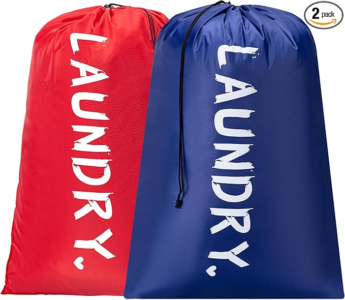 2 Pack XL Travel Laundry Bag, Machine Washable Dirty Clothes Organizer