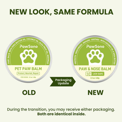 PawSono Lick-Safe Dog Paw & Nose Balm with Coconut Oil | All-Natural Moisturizer & Soother for Dry, Cracked Pads & Snout | Heat & Cold Pavement Protection Wax, Nose Butter for Bulldogs (2.1 oz / 60 g)