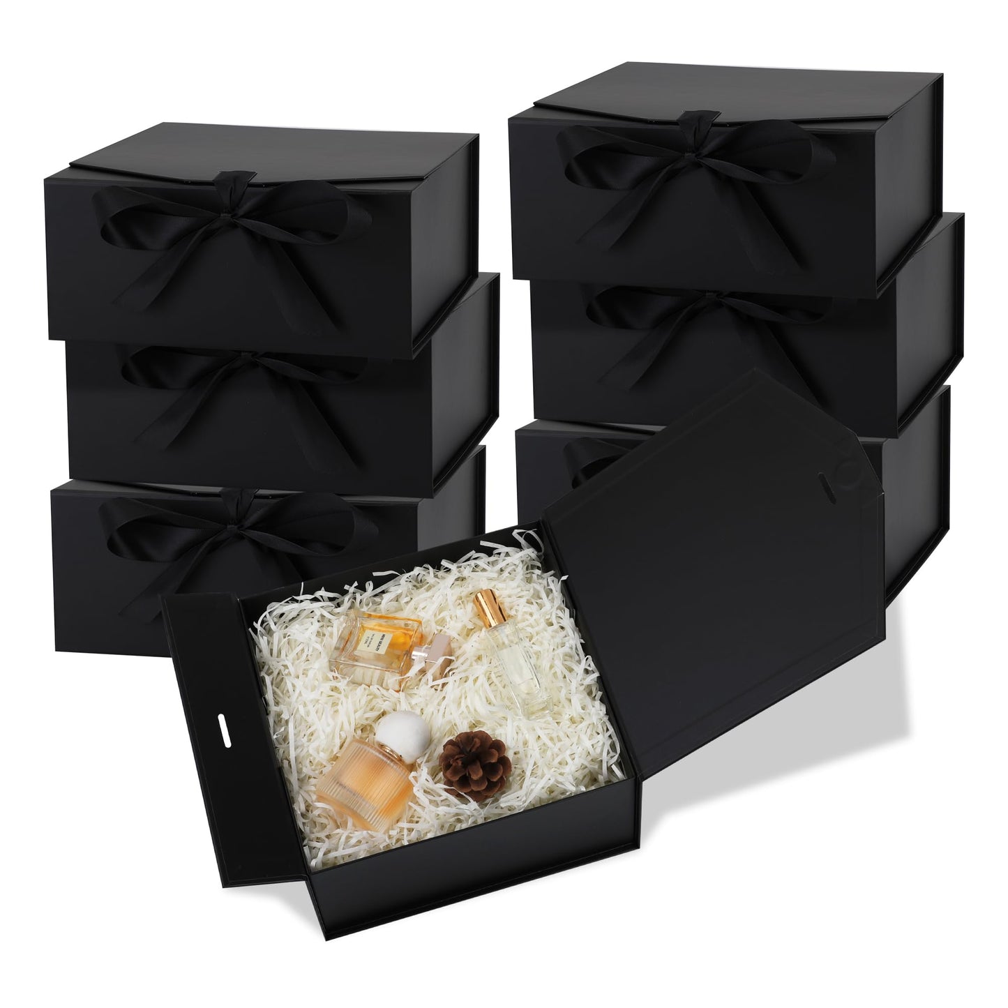 OEMVALATY 6-Pack Gift Boxes,10x7.3x3.5 Inch Magnetic Gift Boxes with Lids for Presents,Black with Ribbon, Bridesmaid Proposal Box for Wedding, Storage, Birthday