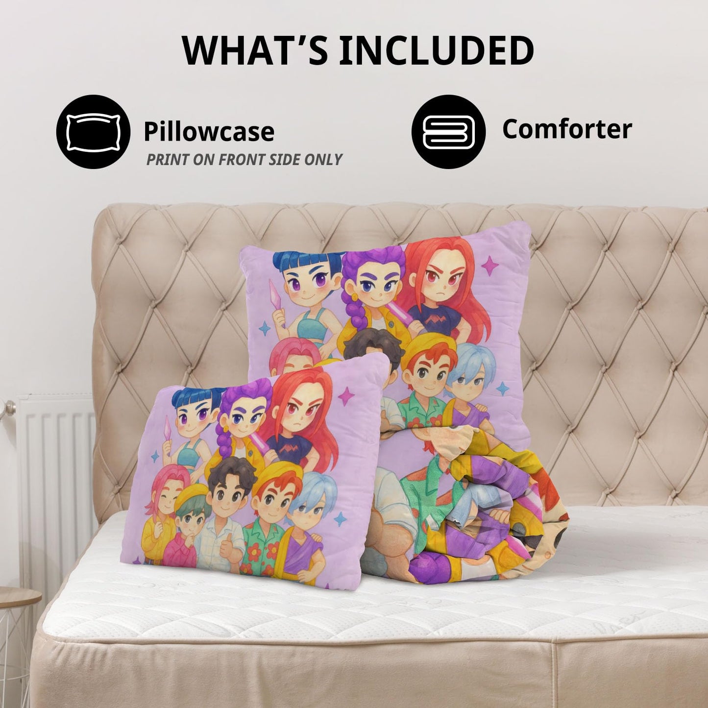 Allenjoy Dreamy Purple Korean Hunter Music Comforter Set with 1 Pillowcase for Girls Teens Women Fans Daughter Bedroom Nursery Bedding Room Decor, Machine Washable Durable Twin Size
