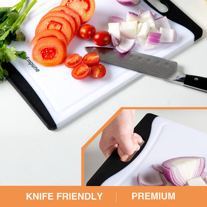 Empune Extra Large Cutting Boards, Plastic Cutting Boards for Kitchen (Set of 4) Cutting Board Set Dishwasher Safe Chopping Board with Juice Grooves Easy-Grip Handles, Black