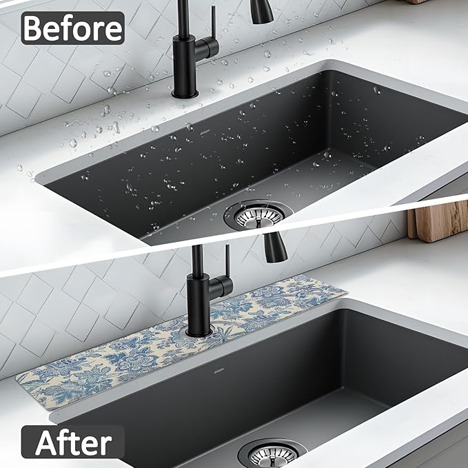 24" X 5.5" Kitchen Sink Splash Guard Faucet Mat Flora Super Absorbent Fast