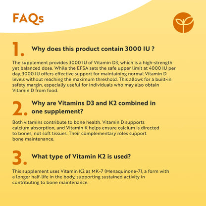 Vitamin D3 3000iu & K2 100ug (MK7) – 120 Vitamin D3 K2 Vegetarian Capsules – Supports Normal Bones, Muscles, Teeth and Immune System – Cholecalciferol & Menaquinone-7 – Made by Nutravita